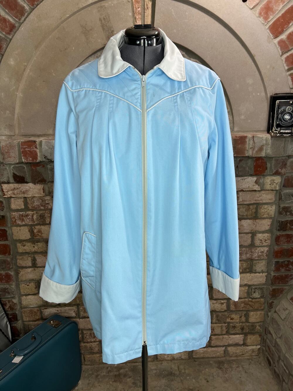 Jacket 1980s hood blue cream
